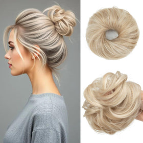 CJL HAIR front packaging showing cream blonde 2-piece bun set for easy styling