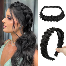 CJL HAIR front view of braided headbands showing polished black finish and dual set benefit
