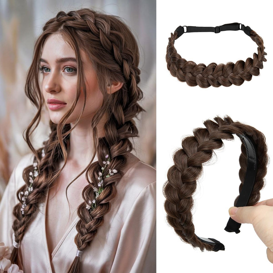 CJL HAIR front view packaging showing two braided headbands and set benefits