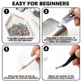 ClaBead tweezers and wax dotting pen ready for accurate gem placement
