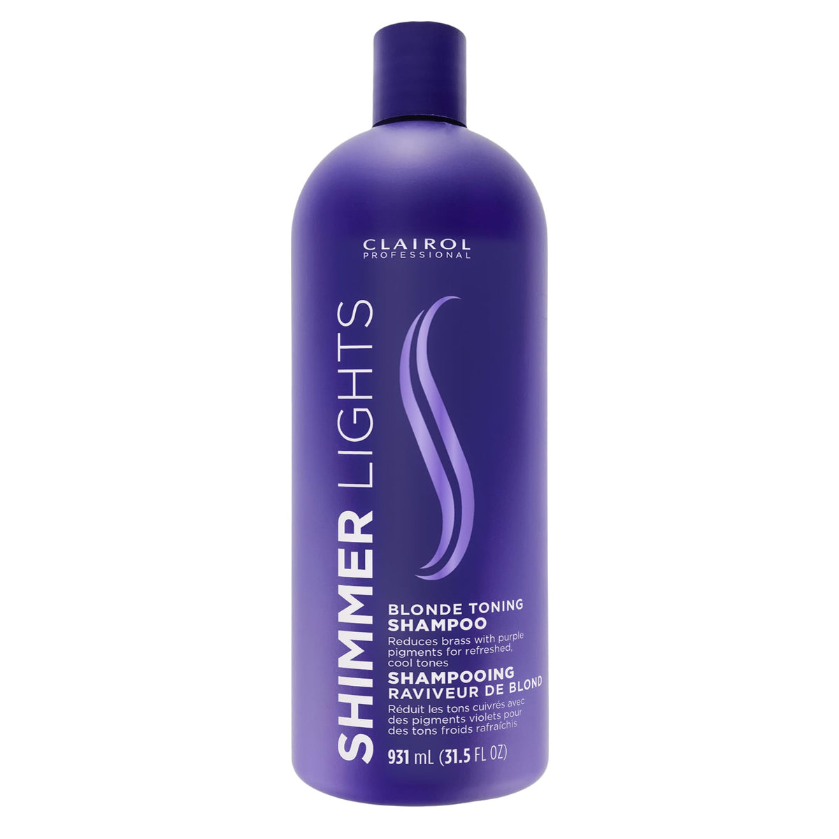 Clairol Professional bottle front packaging shows large salon-sized shampoo benefit