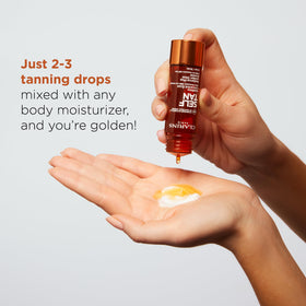 Clarins application on arm before and after showing streak-free tan benefit