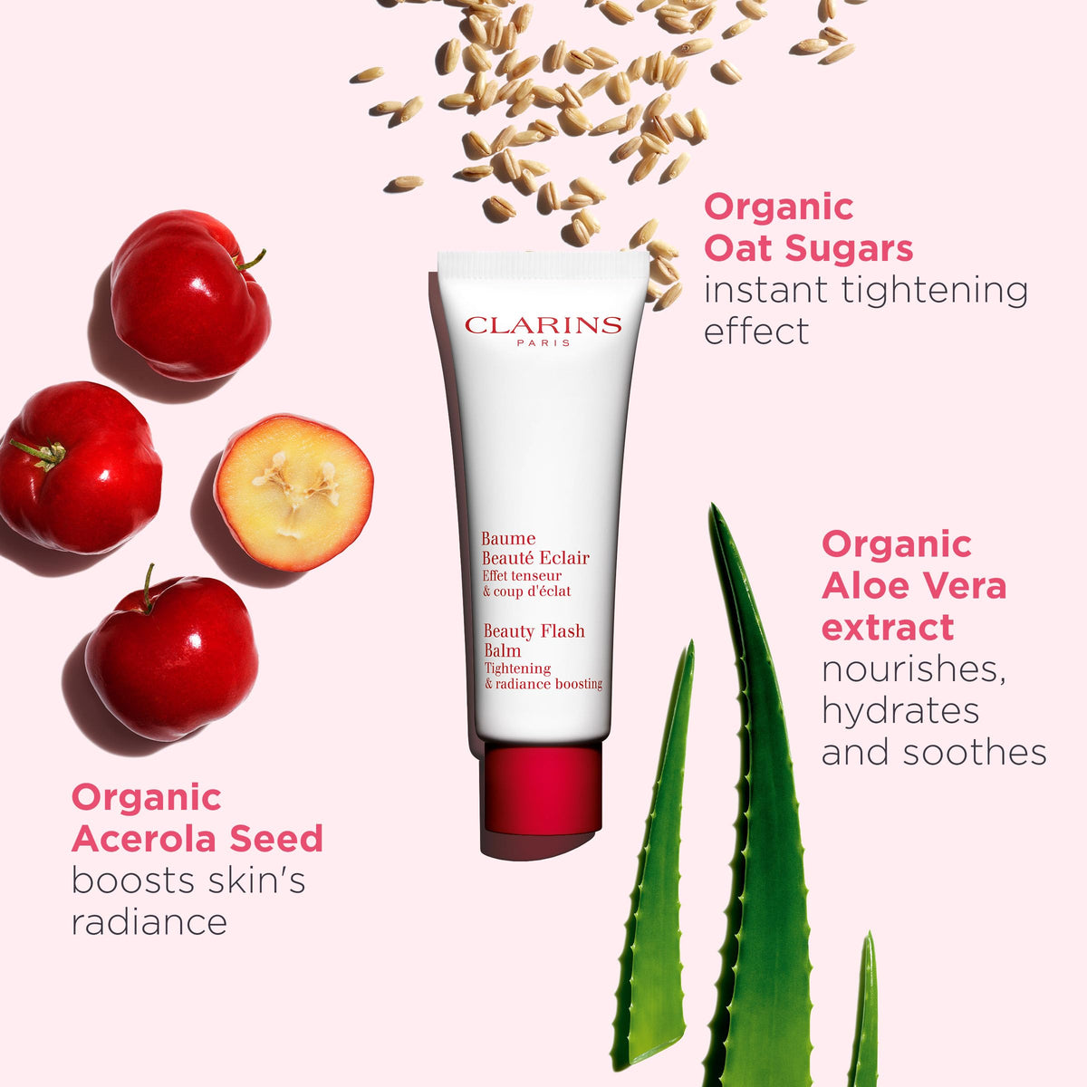 Clarins product applied on hand, demonstrates smoothing and quick absorption