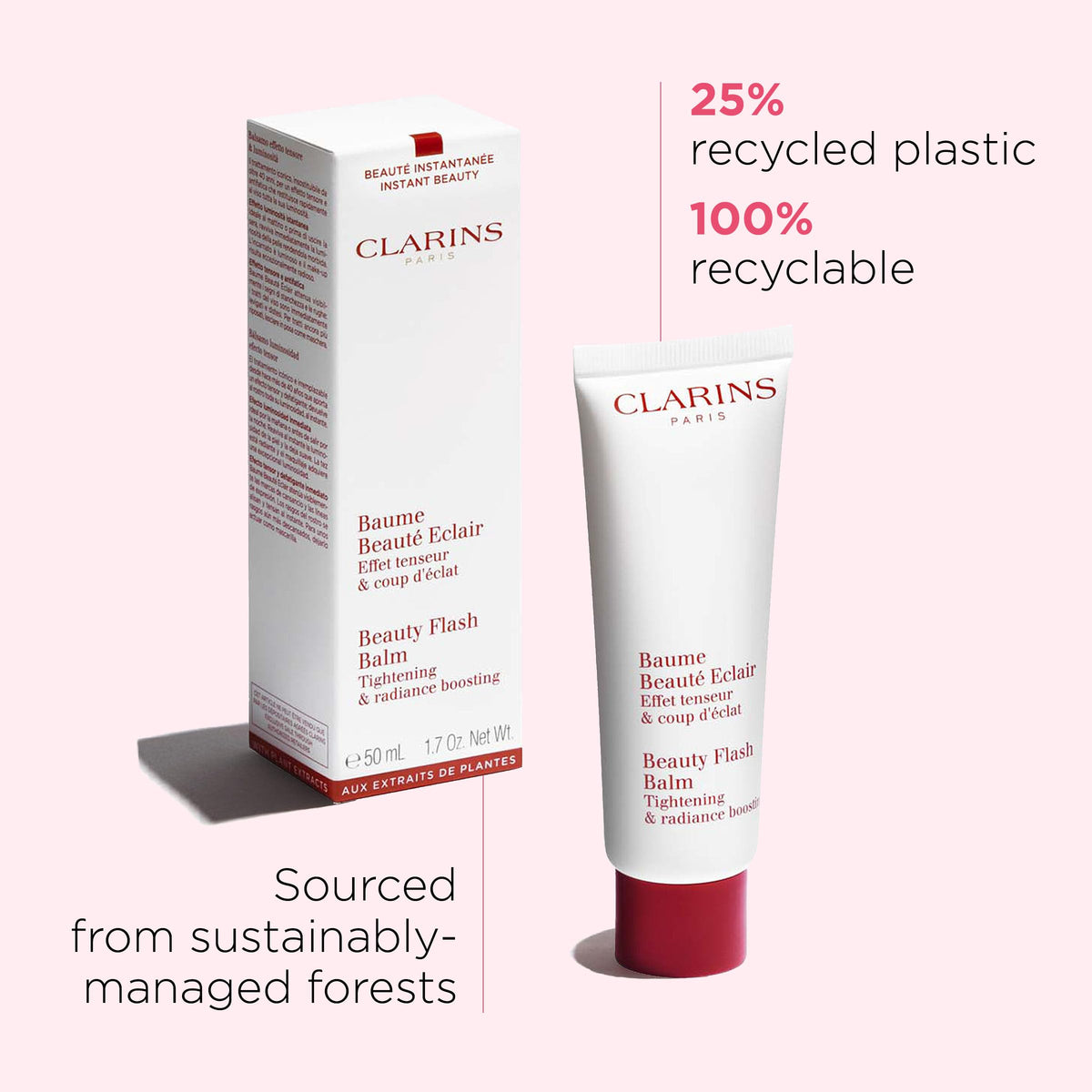 Clarins jar next to coin for scale, clarifies travel-friendly size benefit