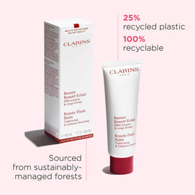 Clarins jar next to coin for scale, clarifies travel-friendly size benefit