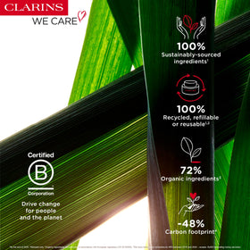 Clarins before and after skin texture comparison showing visible improvement