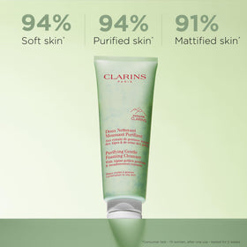 Clarins cleanser open cap with foam texture demonstrating gentle lather