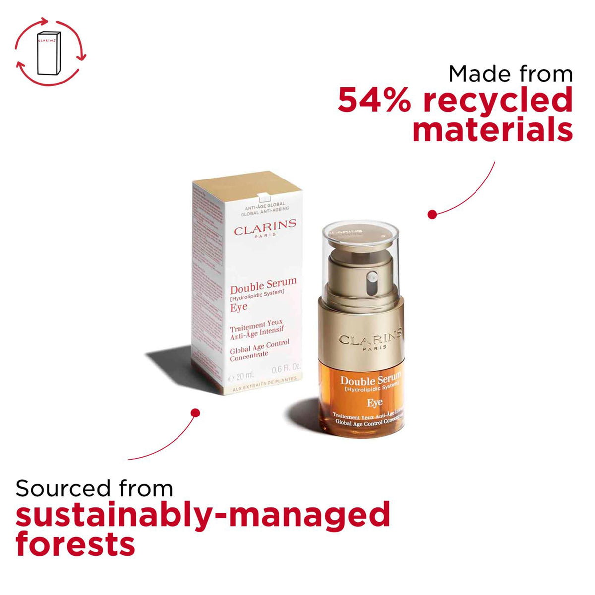 Clarins eye serum on bathroom vanity in lifestyle scene for daily skincare ritual