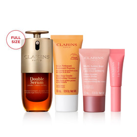 Clarins Double Serum full-size 1 oz bottle highlighting concentrated radiance benefit