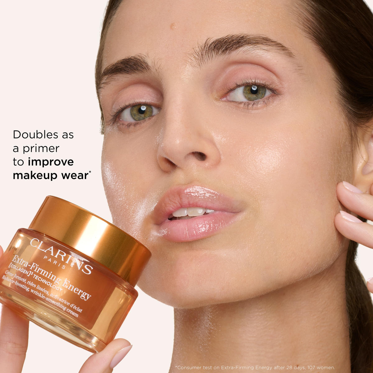 CLARINS cream on bathroom counter in a morning routine lifestyle scene