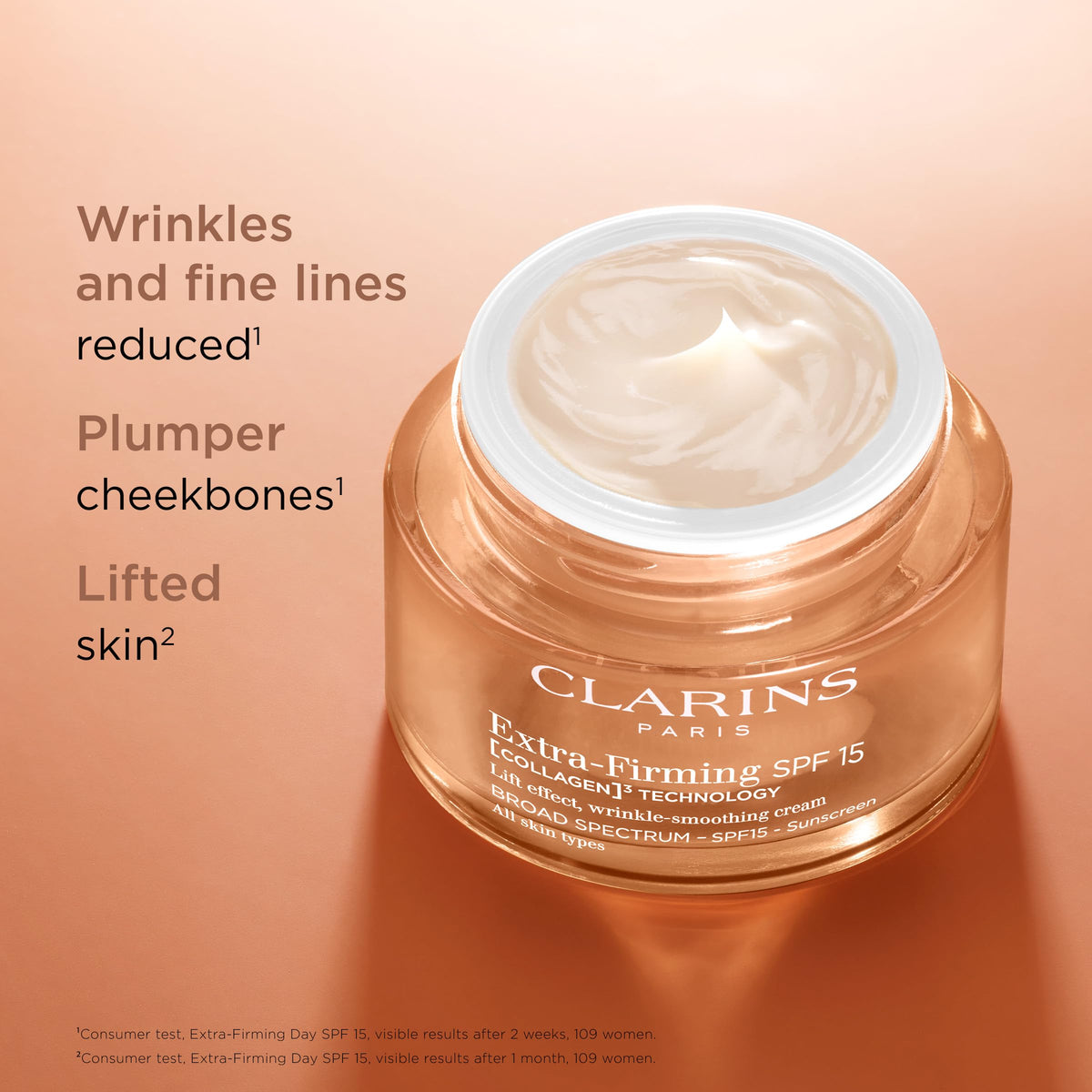 Clarins cream texture close-up showing creamy smoothness and absorption benefit