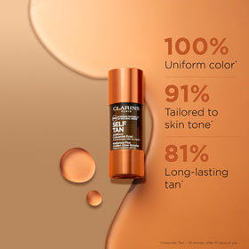 Clarins closeup of a single tanning drop showing precise control