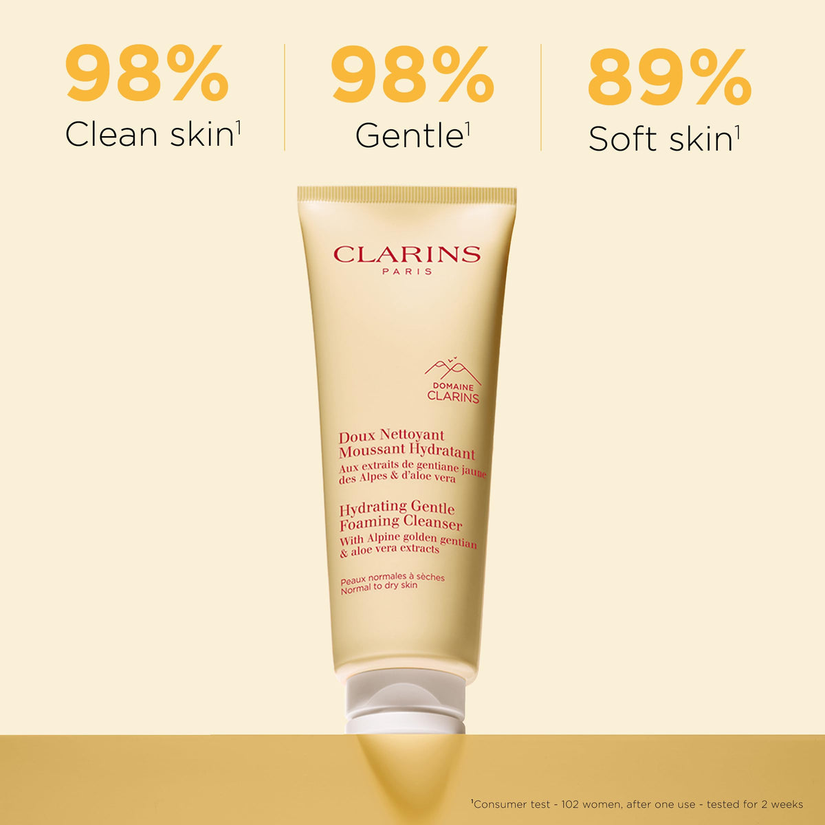 Clarins foam texture close-up highlighting gentle, airy lather and soft feel
