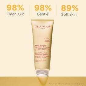 Clarins foam texture close-up highlighting gentle, airy lather and soft feel