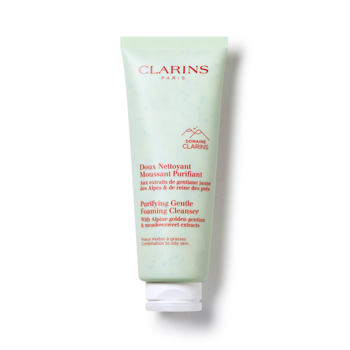 Clarins foaming cleanser front packaging showing product and benefit of mattifying