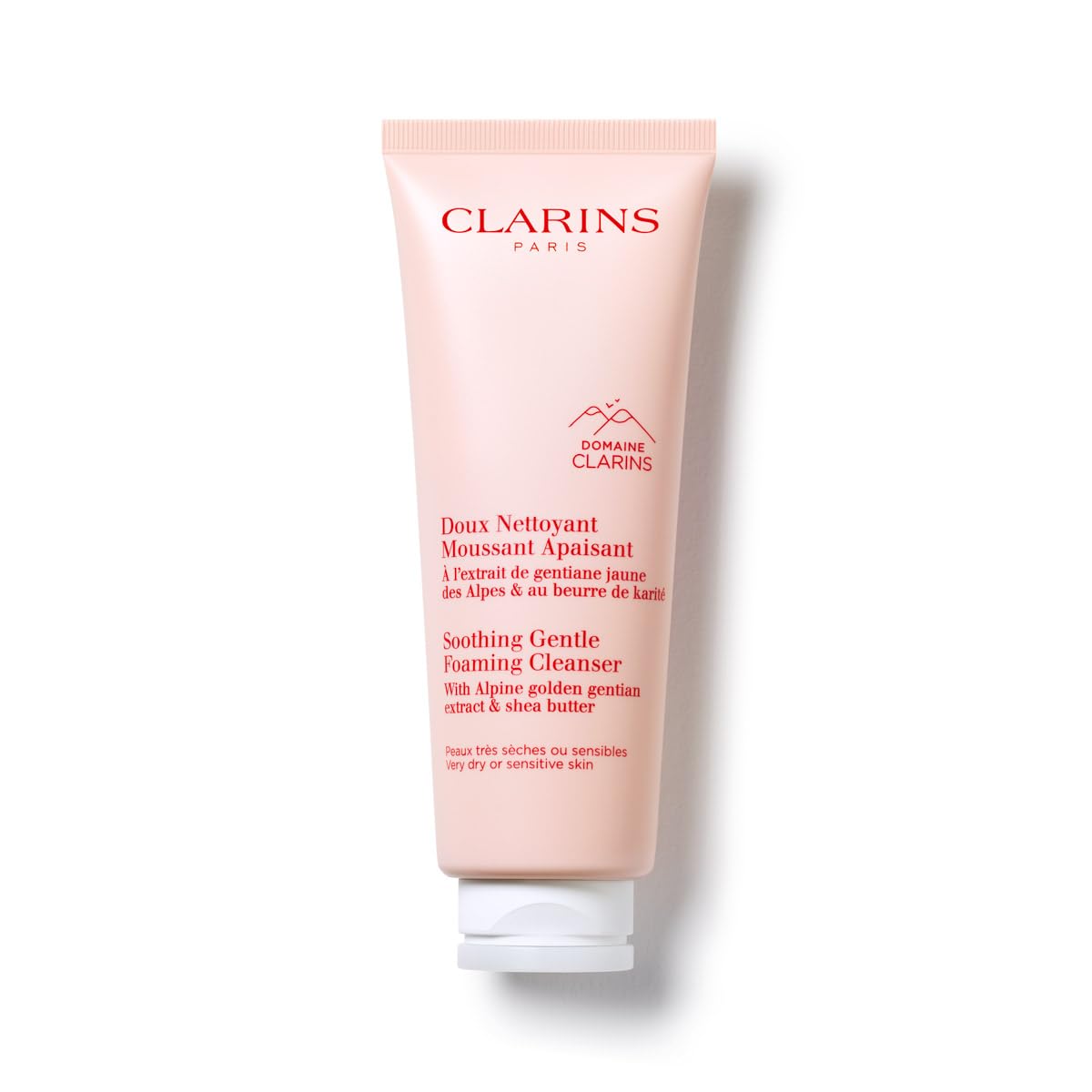 Clarins front packaging showing bottle and label for gentle foaming cleanser, hydrates skin