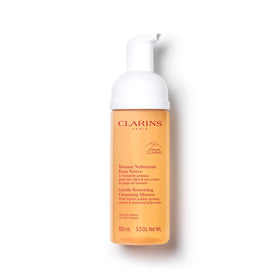 Clarins front bottle view showing label and elegant packaging for gentle cleansing