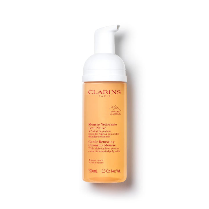 Clarins front bottle view showing label and elegant packaging for gentle cleansing