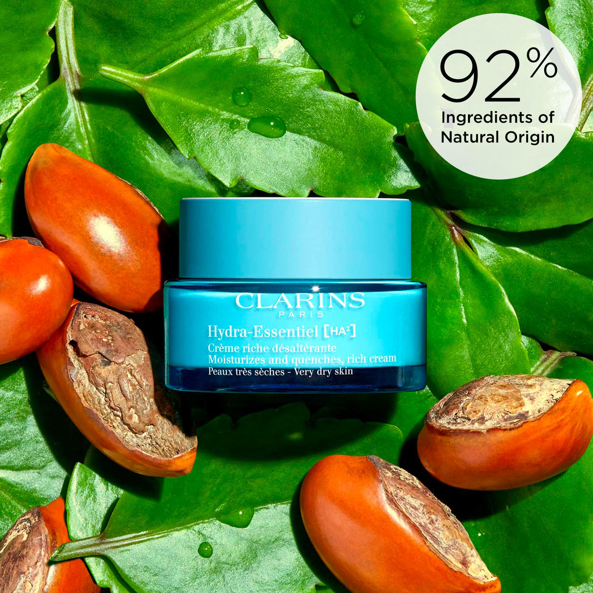 Clarins cream staged in bright lifestyle scene for hydrated glow