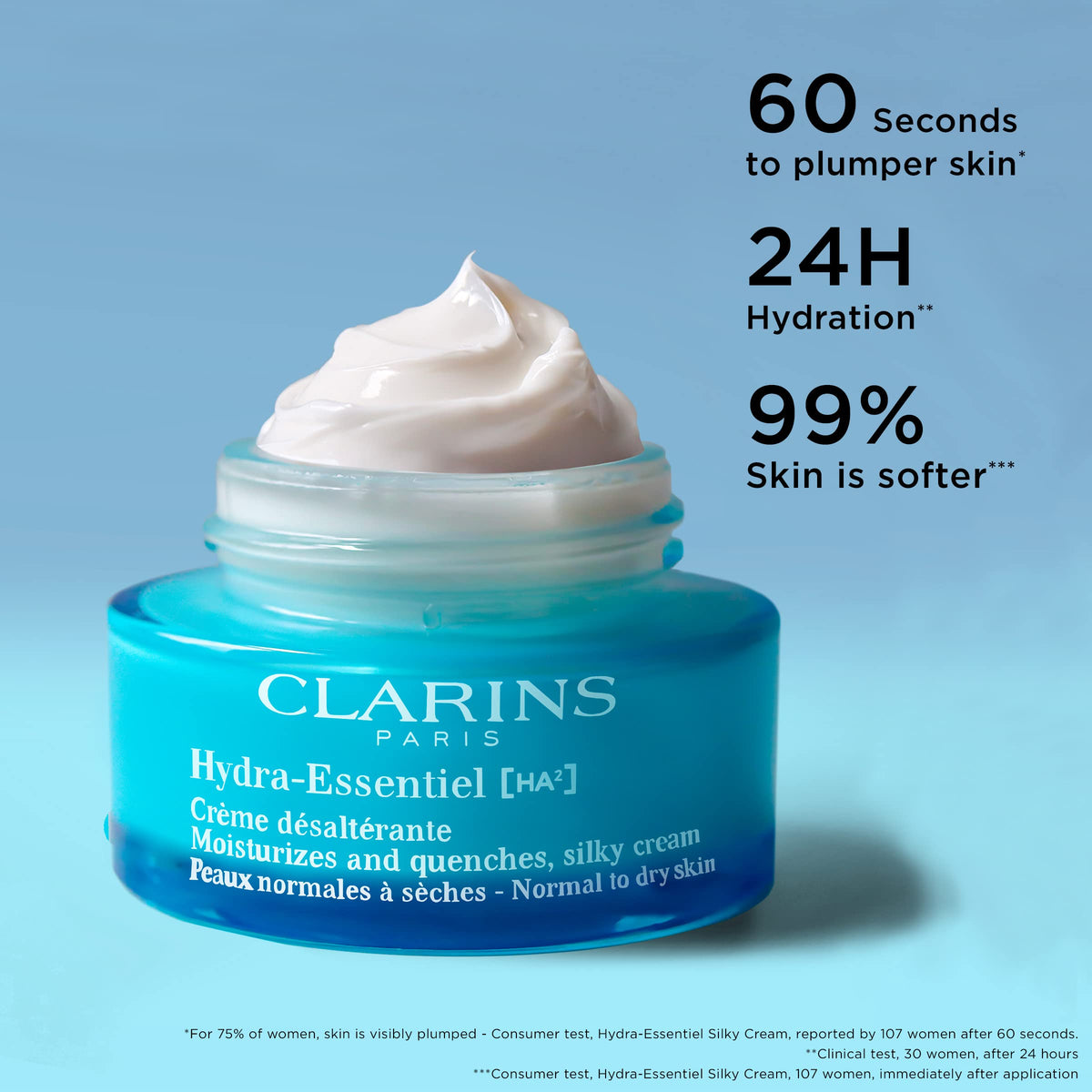 Clarins silky cream texture close-up showing smooth, nourishing finish