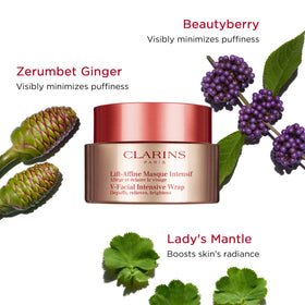 CLARINS Beautyberry and Ginger ingredients display, illustrates natural-tone benefits