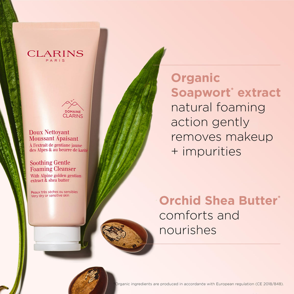 Clarins organic shea butter ingredient visual highlighting nourishing emollient for softness