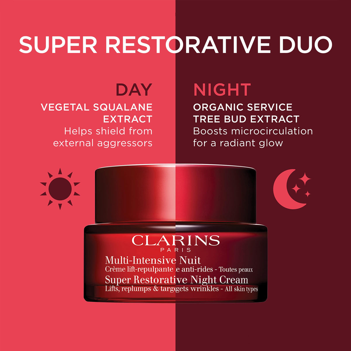 Clarins ingredient label highlighting Organic Harungana extract and renewal benefit