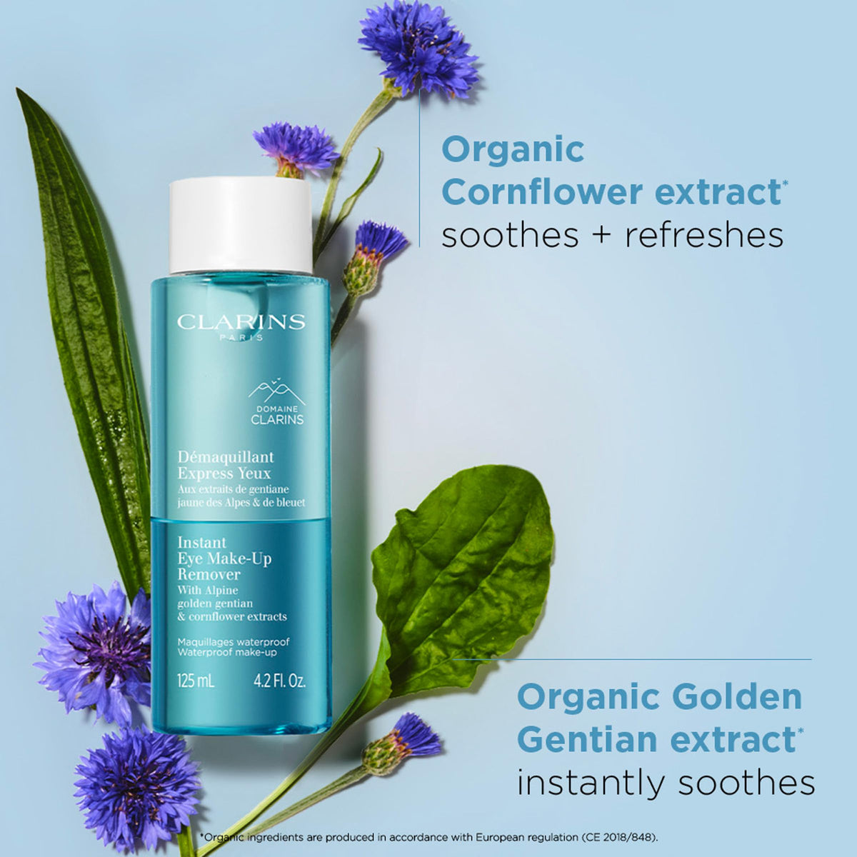 Clarins bi‑phase solution mixed after shaking, dissolves waterproof makeup effectively
