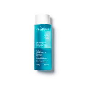 Clarins front bottle showing label and size, clear cleanser for easy removal
