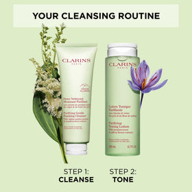 Clarins lifestyle bathroom shelf display showing product integrated into routine