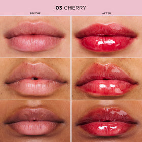 Clarins lip comfort oil on lips swatch showing subtle tint and plumping