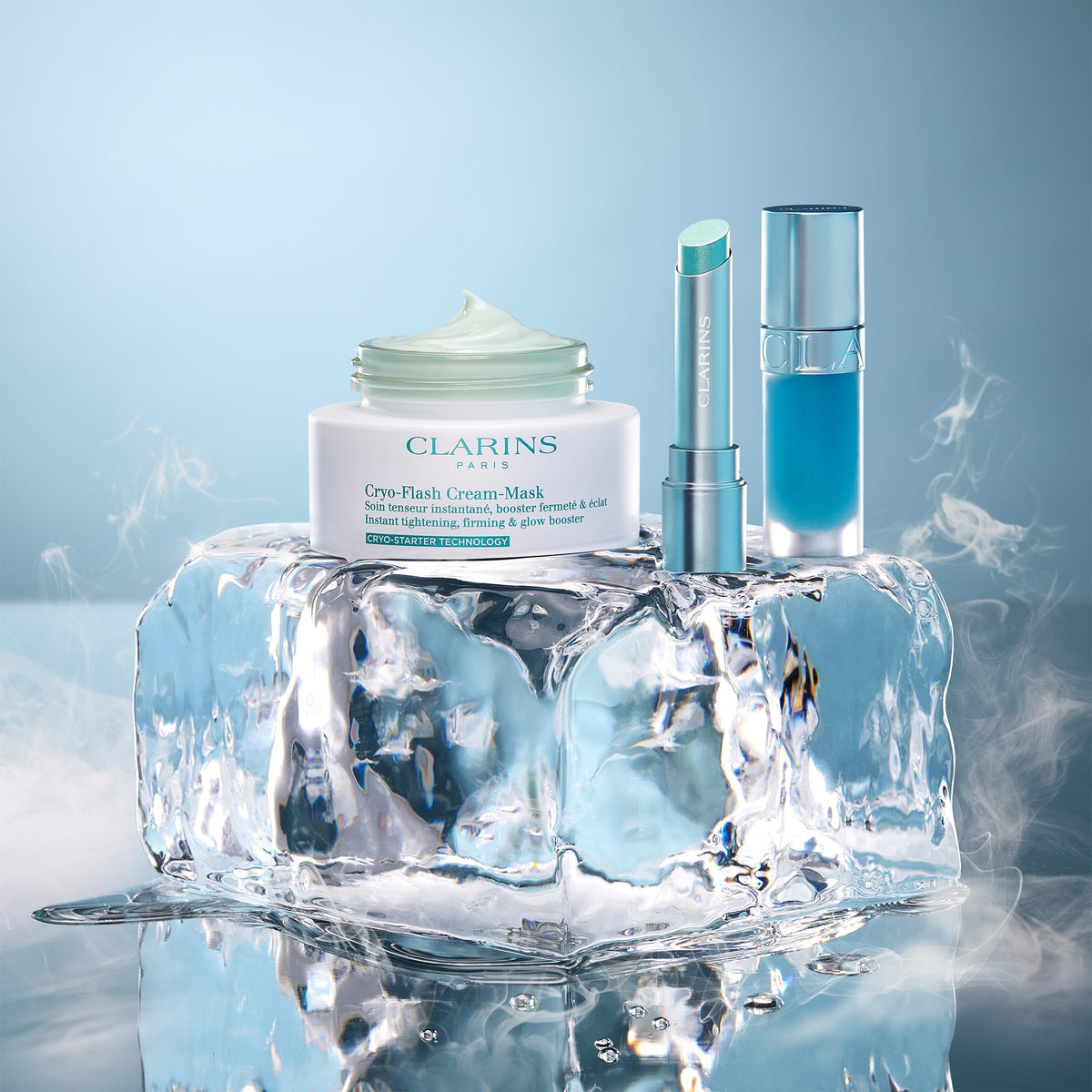 Clarins lip oil balm with mint leaf and menthol crystals highlighting cooling ingredients