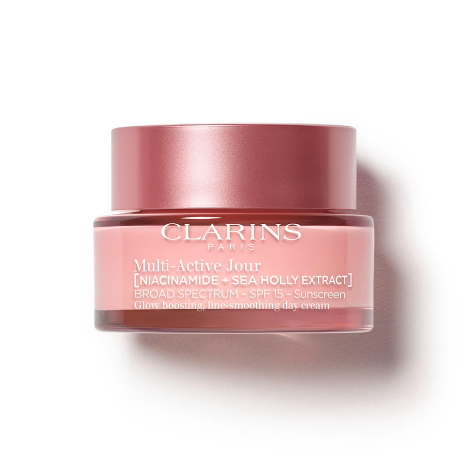 Clarins front packaging showing jar and clear branding for easy identification and benefit
