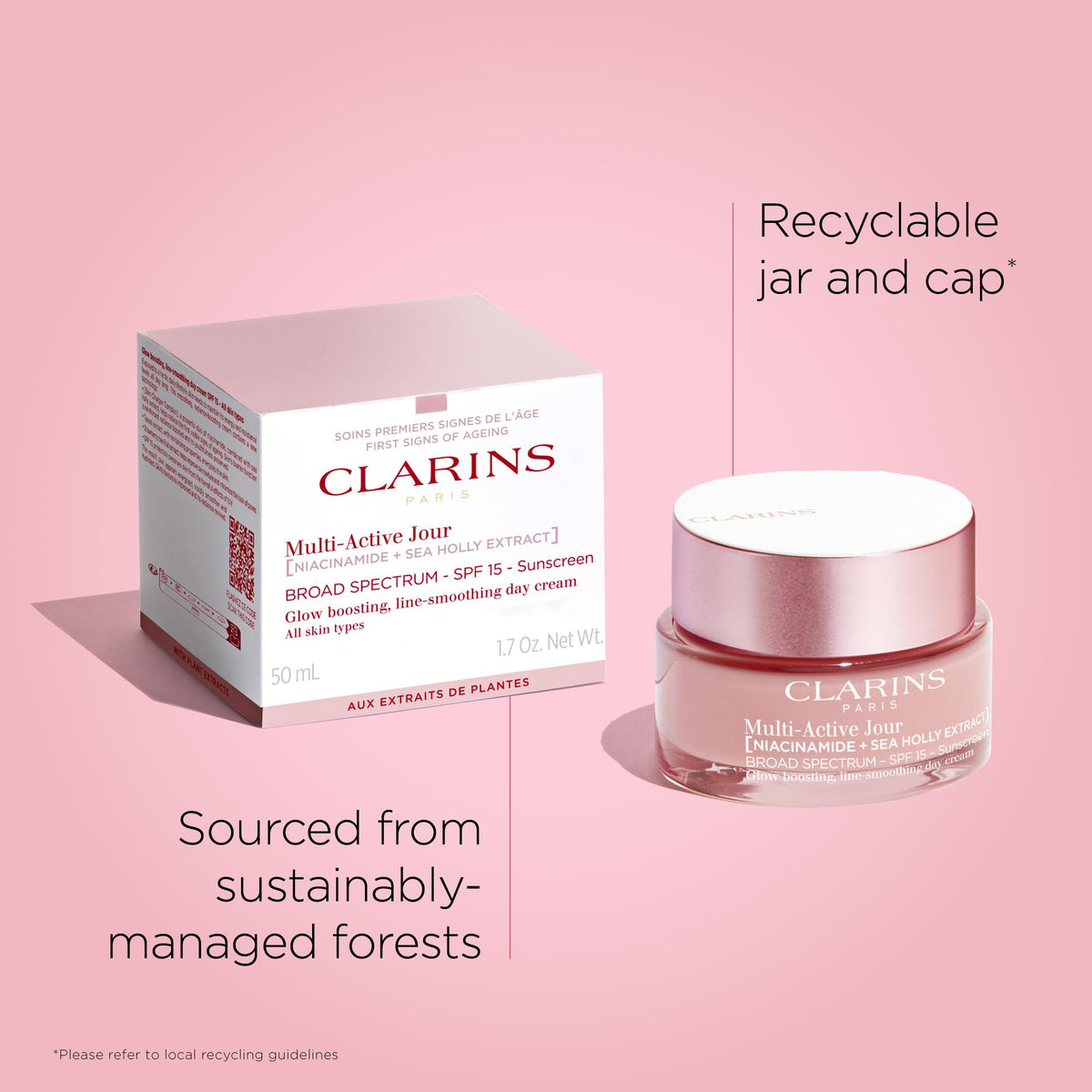 Clarins jar on bathroom counter in morning routine showing layering convenience