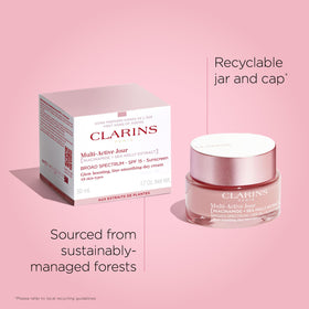 Clarins jar on bathroom counter in morning routine showing layering convenience