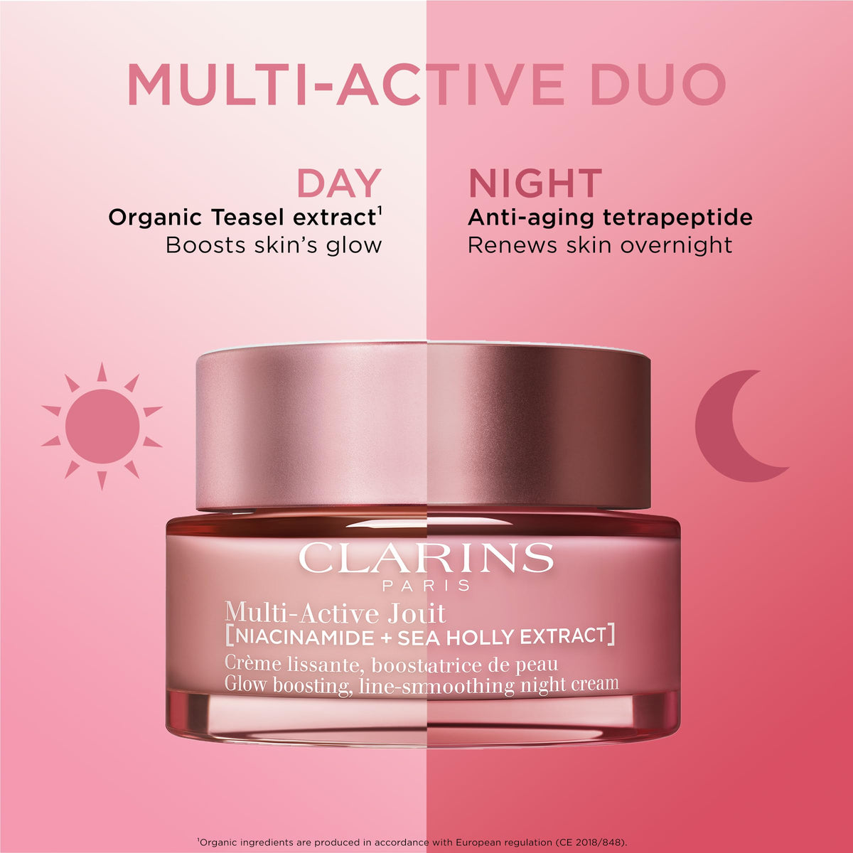 Clarins 1.7 oz size next to coin for scale and travel-friendly benefit