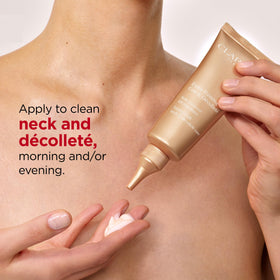Clarins before and after comparison showing improved neck firmness