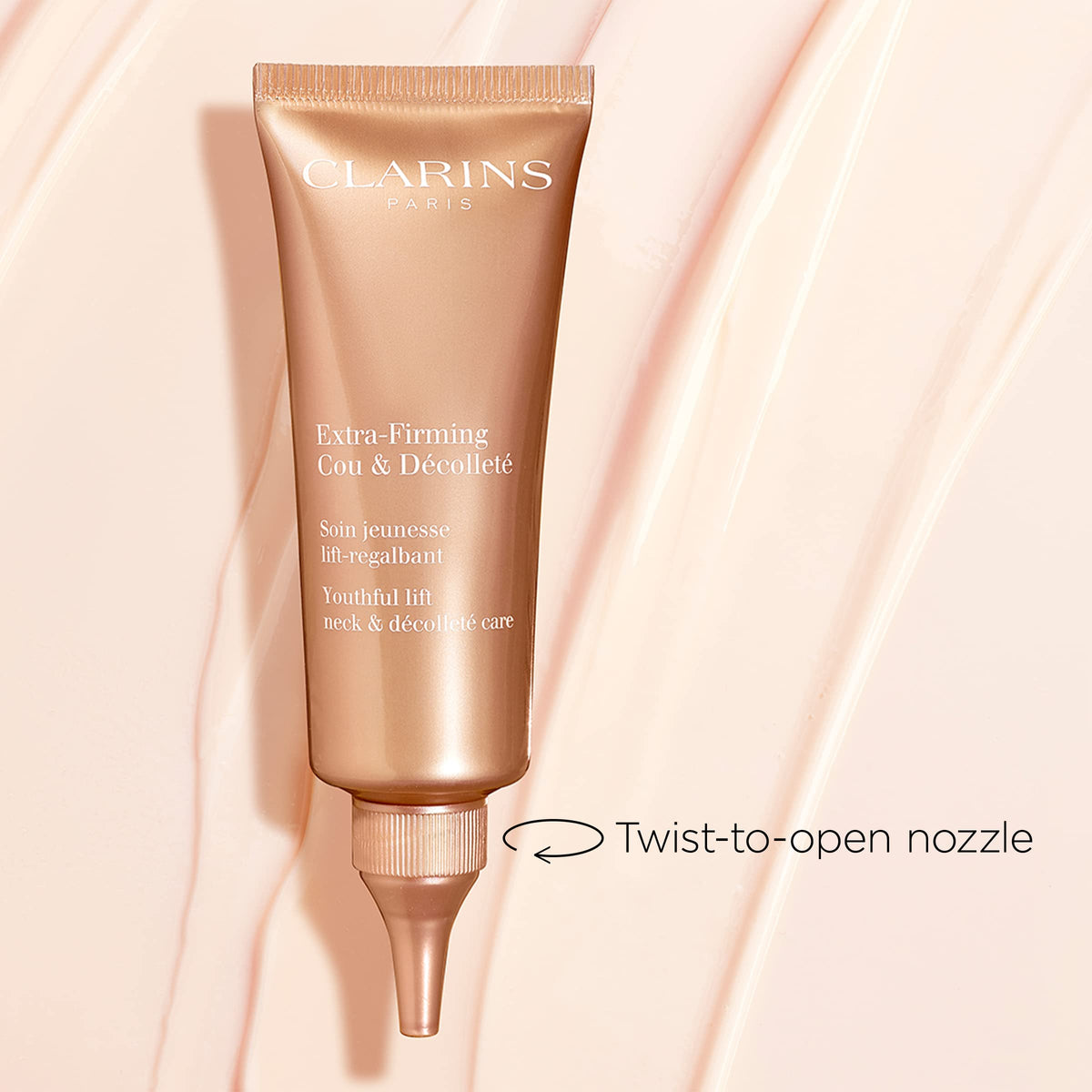 Clarins product label details with ingredients and usage benefits