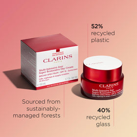 Clarins outer box and label detail ensuring authenticity and ingredient transparency