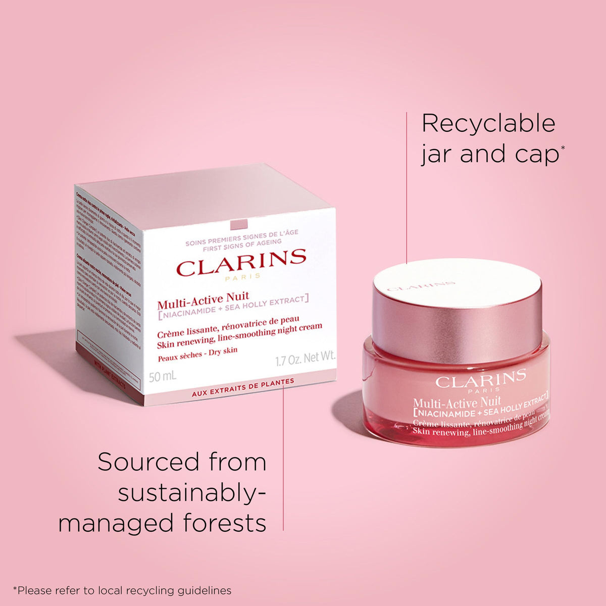 Clarins product label detail focusing on active ingredients and instructions