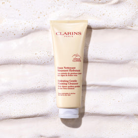 Clarins packaging label detail showing product information and soap-free claim