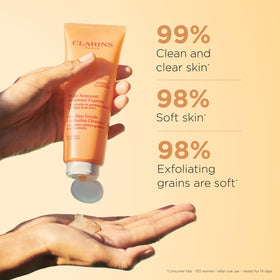 Clarins close-up of plant-based exfoliating beads highlighting gentle texture