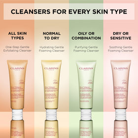 Clarins rinsing foam at sink demonstrating easy removal and comfortable finish