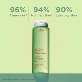 Clarins product label close-up highlighting witch hazel and plant-based ingredients