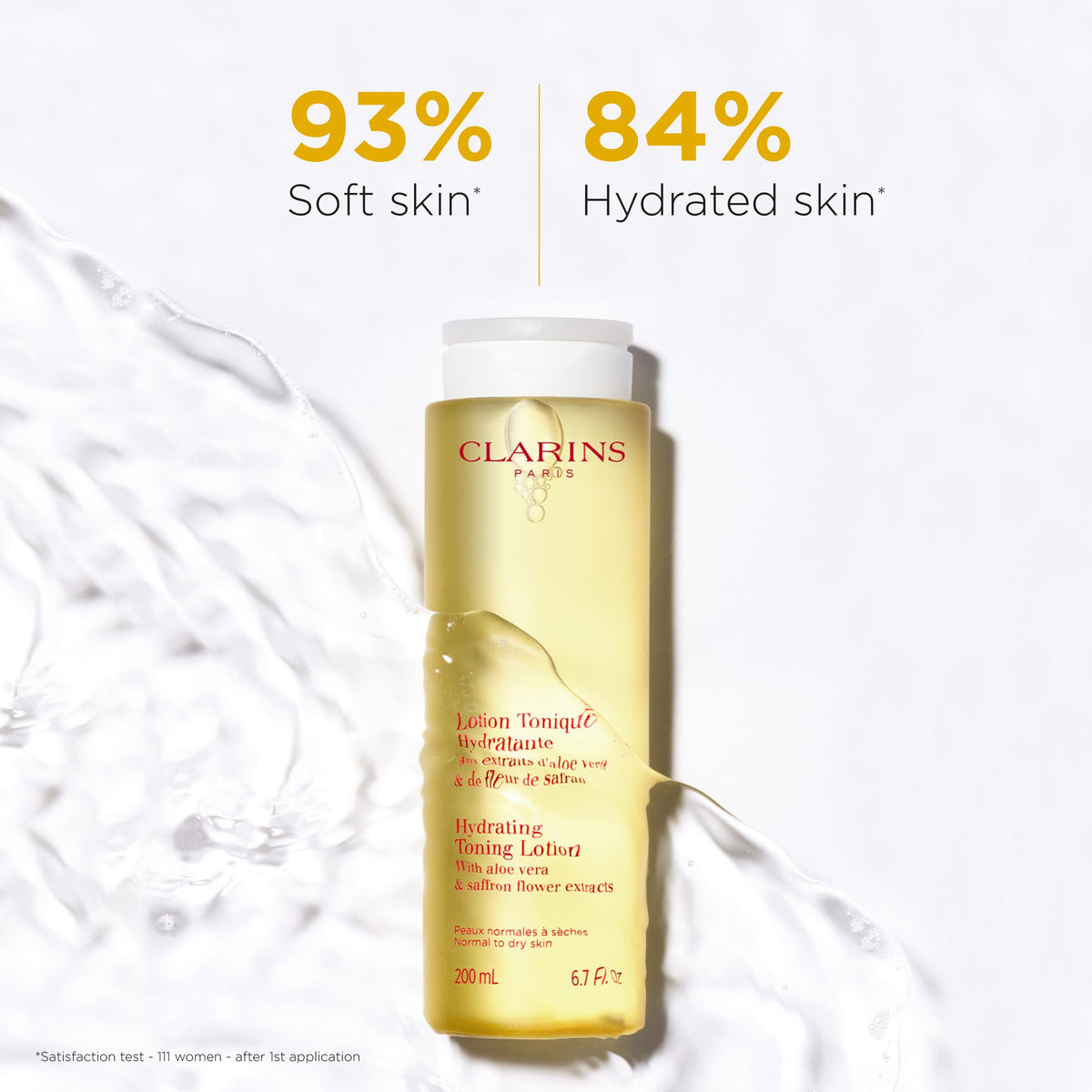 Clarins lotion texture close-up highlighting smooth moisturizing feel