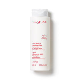 CLARINS bottle front packaging showing product and calming design, gentle cleansing benefit