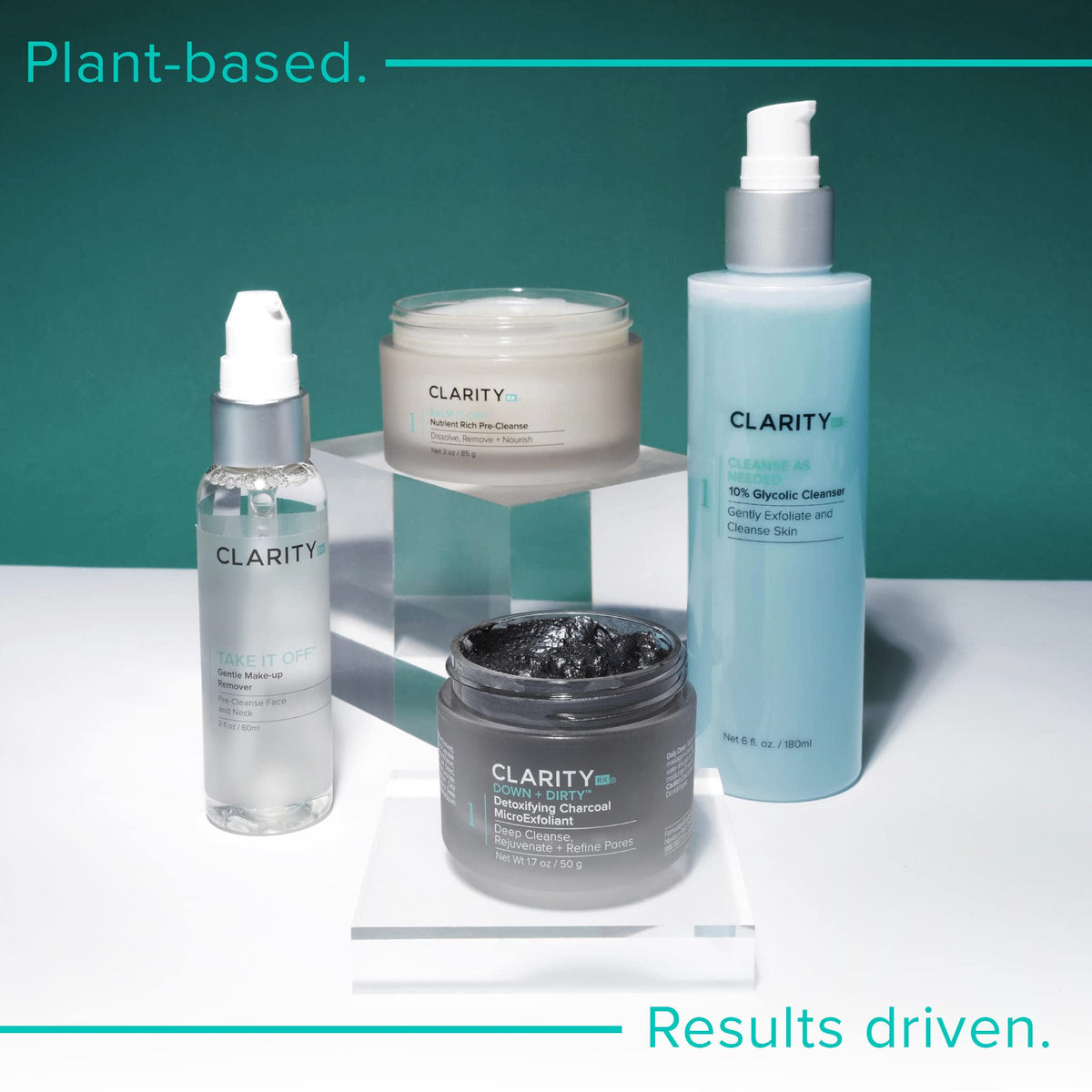 ClarityRx size scale comparison with hand showing 6 fl oz travel-friendly volume