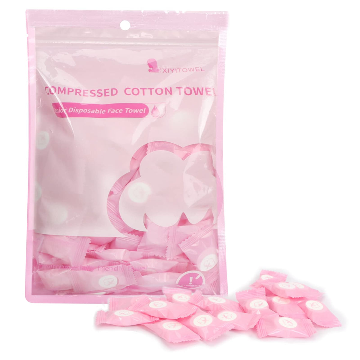 Classycoo front packaging pink showing 100-piece compact travel towels