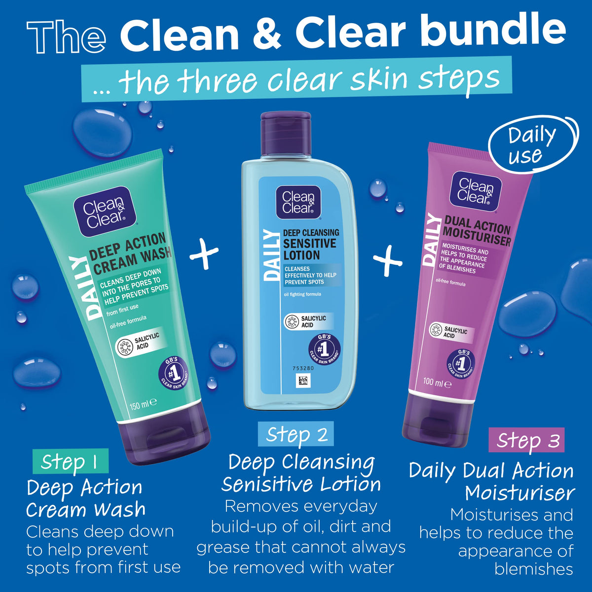 Clean & Clear bottle on bathroom shelf within routine, integrates into sensitive skincare