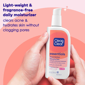 Clean & Clear pump close-up demonstrating controlled dispense and easy application